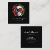 Gothic schedel met rode bloemen en gouden bladeren vierkante visitekaartje (Voorkant / Achterkant)