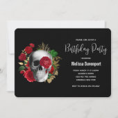 Gothic schedel met rode rozen op zaterdag kaart (Voorkant)