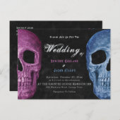 Gothic Schedel Pink Blauw Hallowedding Uitnodiging Briefkaart (Voorkant / Achterkant)