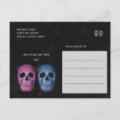 Gothic Schedel Pink Blauw Hallowedding Uitnodiging Briefkaart (Achterkant)