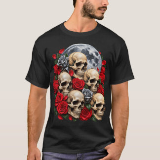 Gothic Schedels en Rode Rozen T-shirt | Donkere Bl