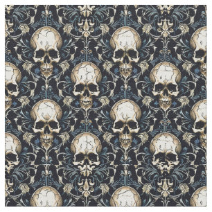 Gothic Schedels met Blauwe Bloemen Stof