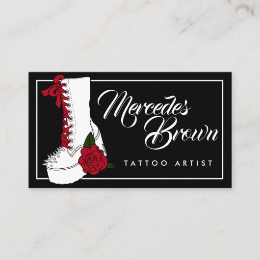Gothic Script Boot Black Tattoo Artist Visitekaartje (Voorkant)