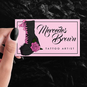 Gothic Script Boot Pink Tattoo Artist Visitekaartje