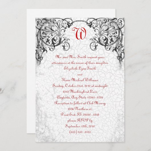 Gothic Scroll Monogram Wedding Uitnodiging (Voorkant / Achterkant)