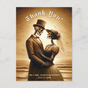 Gothic Sepia Skelet Echtpaar Trouw Dank Je Briefkaart