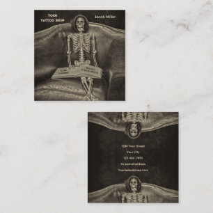 Gothic  Sepia Skeleton Tattoo Shop Vierkante Visitekaartje
