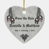 Gothic Silver Skulls Wedding Save the Date Keramisch Ornament (Achterkant)