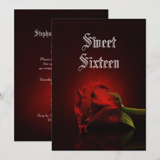 Gothic Single Red Rose Sweet 16 Kaart (Voorkant / Achterkant)