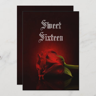 Gothic Single Red Rose Sweet 16 Kaart
