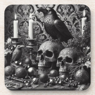 Gothic Skelet Kaars   Donkere Monotone Halloween Bier Onderzetter