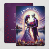 Gothic Skelet Koppel Rode Rozen Huwelijk Bedankkaart (Voorkant / Achterkant)