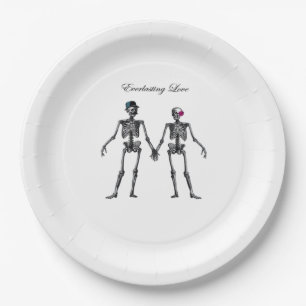 Gothic Skelet Koppel (Wit) Klassiek Papieren Bordje