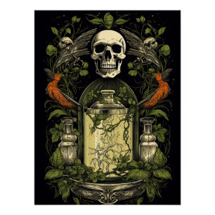 Gothic Skelet Schedel Raven Poison Halloween Perfect Poster
