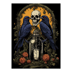 Gothic Skelet Schedel Raven Poison Halloween Perfect Poster