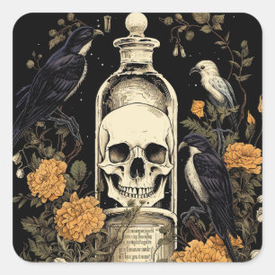  Gothic Skelet Schedel Raven Poison Halloween Vierkante Sticker
