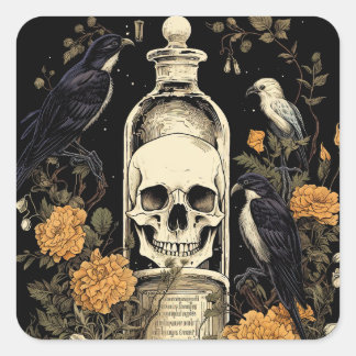  Gothic Skelet Schedel Raven Poison Halloween Vierkante Sticker