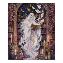 Gothic skeletale geest bibliotheek poster donkere