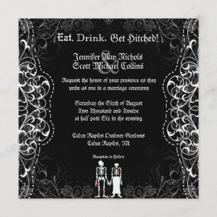 Gothic Skeleton Bride and Groom Invitations Kaart