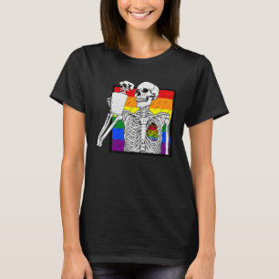 Gothic Skeleton Coffee Gay Lesbian Pride Rainbow H T-shirt