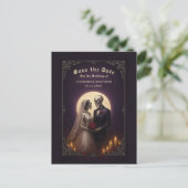 Gothic Skeleton Couple Purple Save the Date Aankondigingskaart (Staand voorkant)