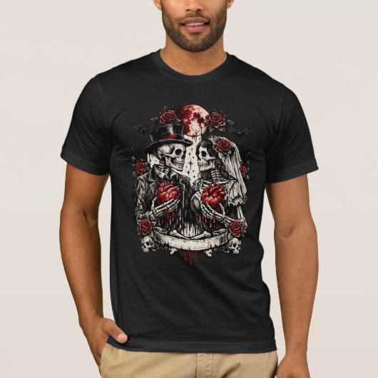 Gothic Skeleton Couple Valentine T-Shirt (Devant)