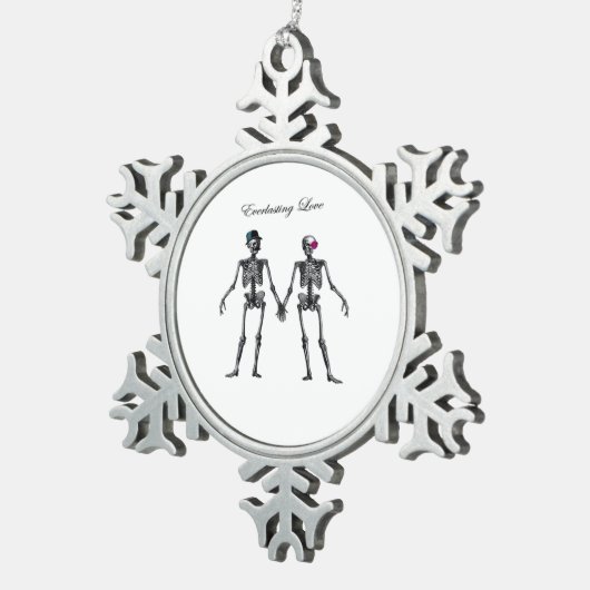 Gothic Skeleton Couple (wit) Classic Tin Sneeuwvlok Ornament (Rechts)