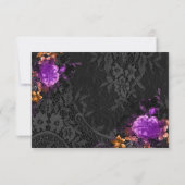 Gothic Skeleton Paarse Floral Halloween Wedding RSVP Kaartje (Achterkant)