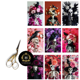 Gothic Skeleton Skull Junk Journal Decoupage Tissuepapier