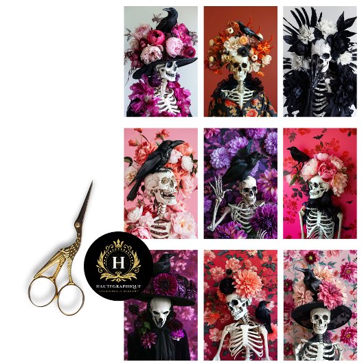 Gothic Skeleton Skull Junk Journal Decoupage Tissuepapier