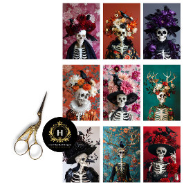 Gothic Skeleton Skull Junk Journal Decoupage Tissuepapier