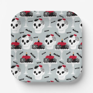 Gothic Skeleton Skull Party Cake Bats Spiers Papieren Bordje