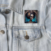 Gothic Skeleton Skull Woman Gothic Vierkante Button 5,1 Cm (In situ)