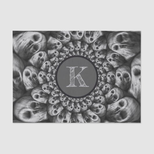 Gothic Skull Abstract zwart-wit monogram Tissuepapier (Voorkant)