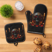 Gothic Skull Altar Halloween Oven Mitt Set (Top down)
