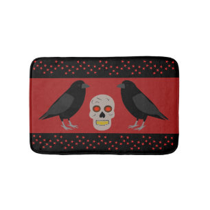 Gothic Skull and Guardian Ravens Halloween Badmat