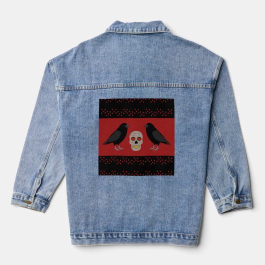 Gothic Skull and Guardian Ravens Halloween Denim Jacket (Achterkant)