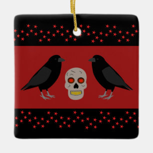Gothic Skull and Guardian Ravens Halloween Keramisch Ornament