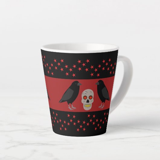 Gothic Skull and Guardian Ravens Halloween Latte Mok (Rechterhoek)