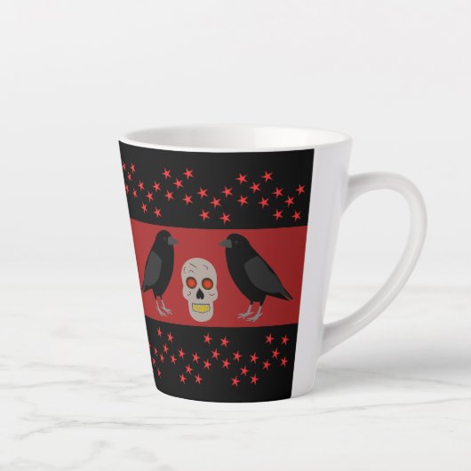 Gothic Skull and Guardian Ravens Halloween Latte Mok (Rechts)
