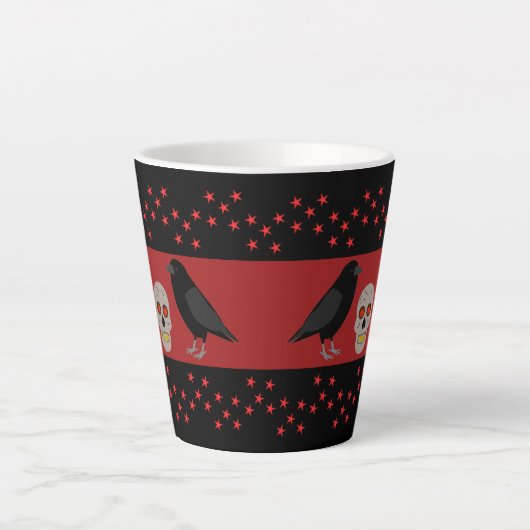 Gothic Skull and Guardian Ravens Halloween Latte Mok (Voorkant)