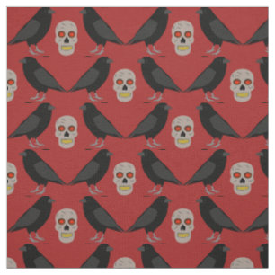 Gothic Skull and Guardian Ravens Halloween Stof