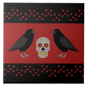 Gothic Skull and Guardian Ravens Halloween Tegeltje