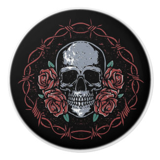 Gothic Skull and Roses Keramische Knop