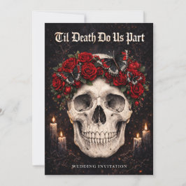 Gothic Skull and Roses Wedding Invitation Kaart