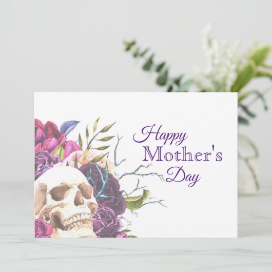 Gothic Skull and Rozen Moederdag Card (Staand voorkant)