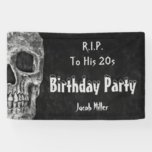 Gothic Skull Birthday Party RIP naar zijn twintig Spandoek (Horizontaal)
