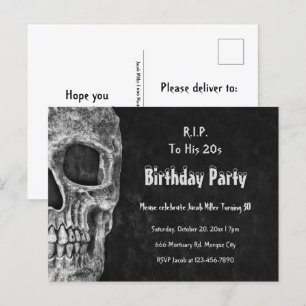 Gothic Skull Birthday Party RIP naar zijn twintig Uitnodiging Briefkaart
