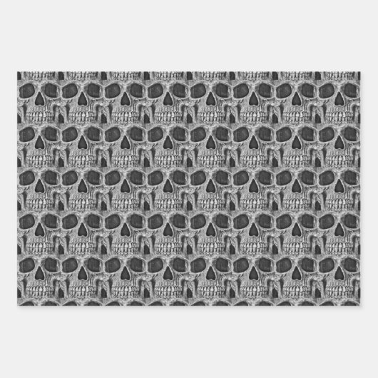 Gothic Skull Black en White Grunge Cool Pattern Inpakpapier Vel (Voorkant 3)