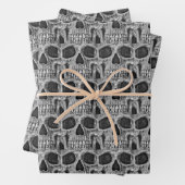 Gothic Skull Black en White Grunge Cool Pattern Inpakpapier Vel (In situ)